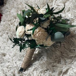 White Bohemian Wood Flower Bouquet